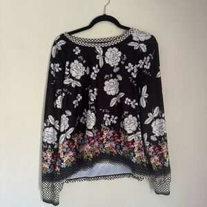 Johnny Was Black Floral Blouse